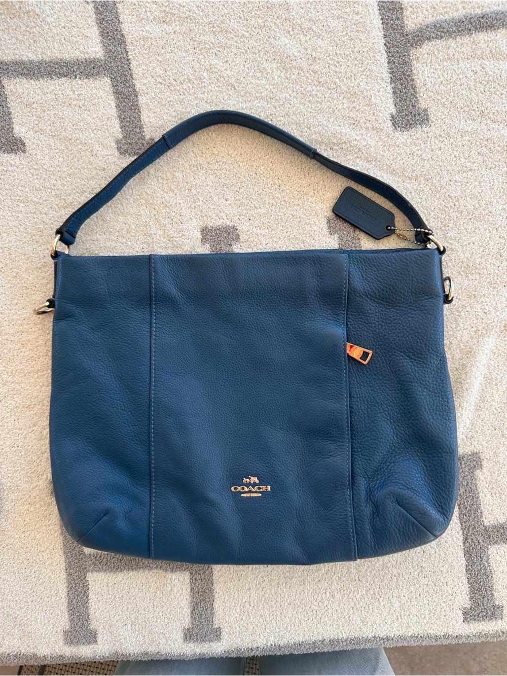 Coach Navy Pebbled Leather Shoulder Bag with Gold Hardware strap included
